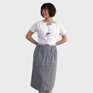 Vintage Late 50s Gingham Dress in White with Black Gingham Helen Whiting S